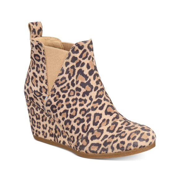 NWT TOMS Womens Beige Leopard Print Dual Back Kelsey Wedge Slip On Booties 9.5 - Picture 1 of 5